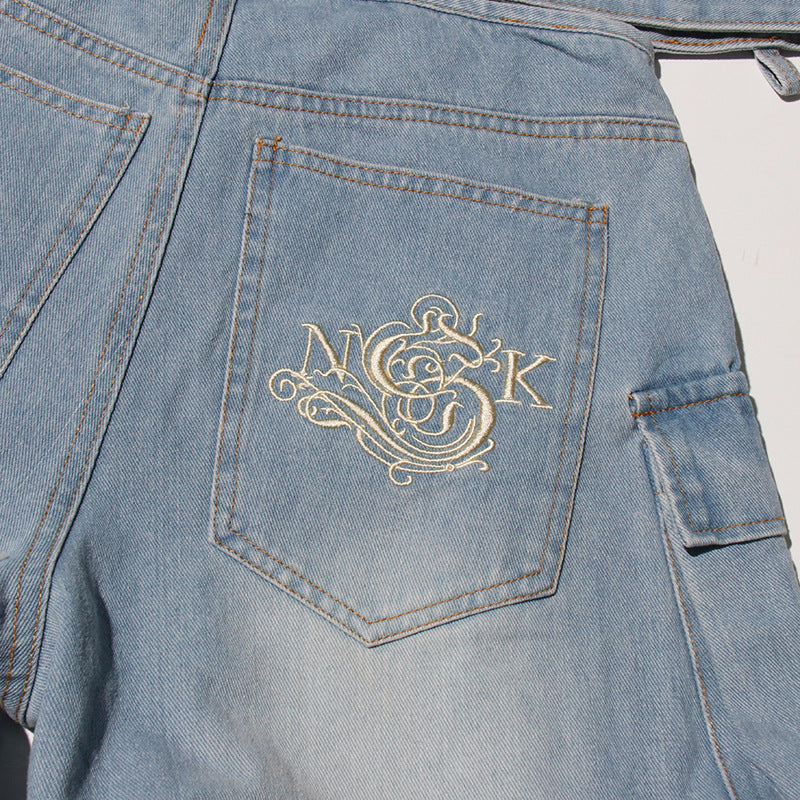 Women Street Denim Washed Cargo Wide-Leg Pants 21