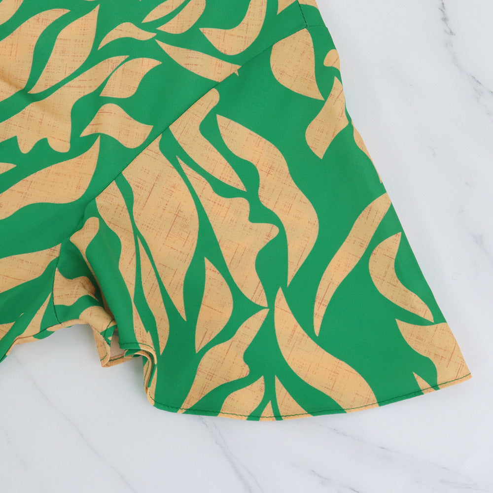 Women Ruffle V Neck Short Sleeve Slim Waist Chic Midi Dress 8