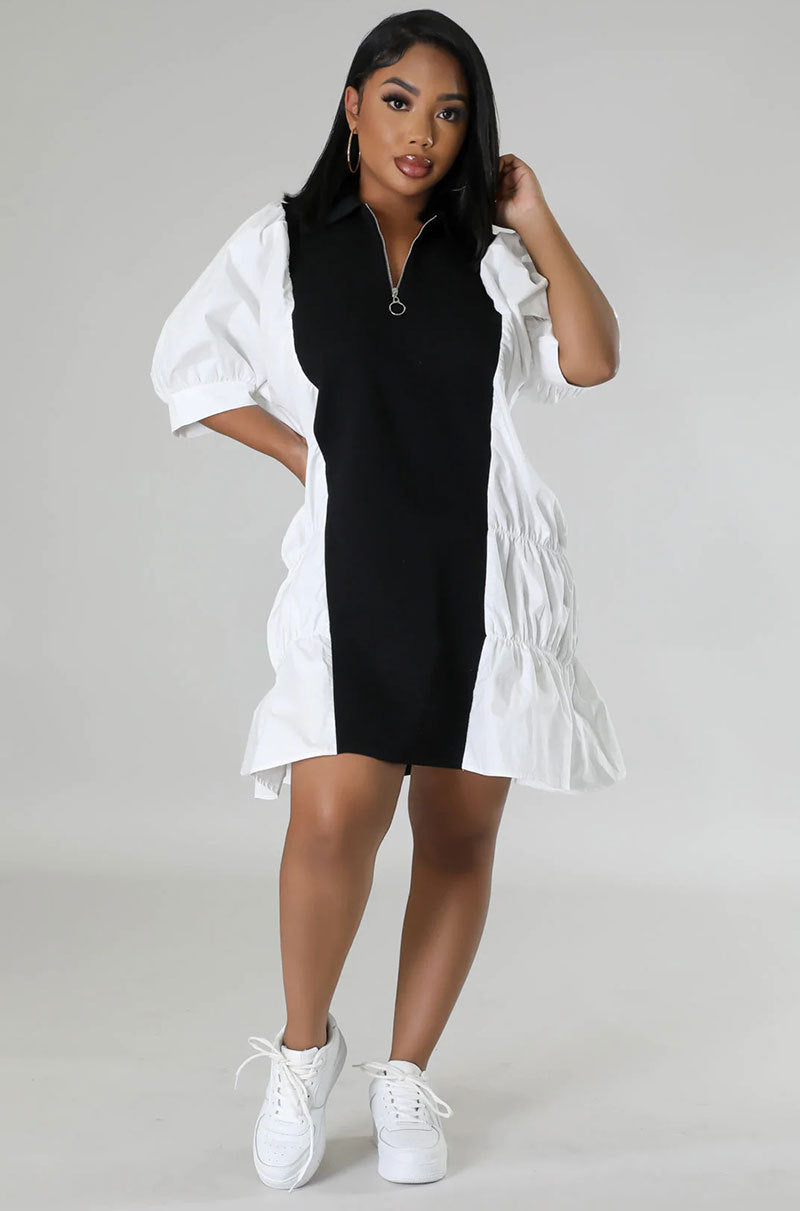 Women Loose Casual Color Block Dress