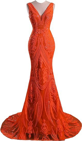 Women Sleeveless Sexy V-Neck Formal Party Sequin Evening Dress（Processing time need 3-6 days） 3