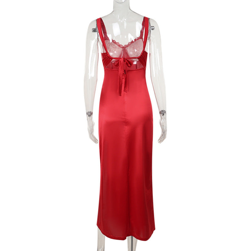 Autumn Chic Sexy Slim Satin Split Strap Long Dress 7