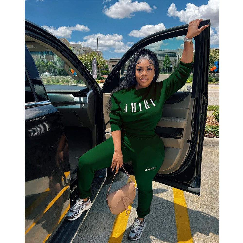 Women'S Printed Round Neck Pullover Two-Piece Pants Set 6