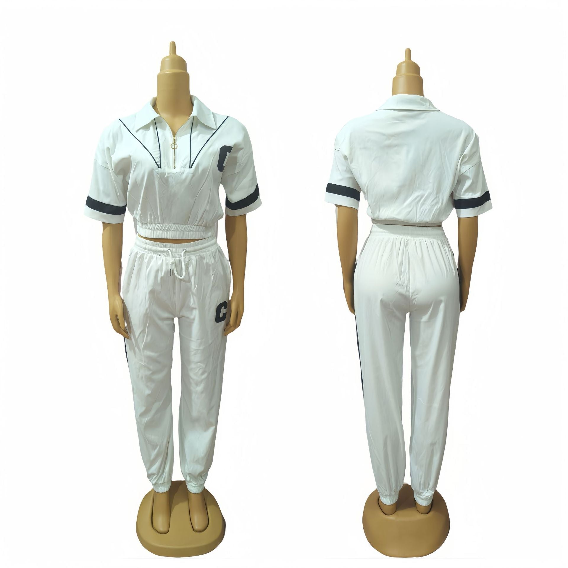 Plus Size African Women contrast color short-sleeved top and leggings Casual two-piece set 3