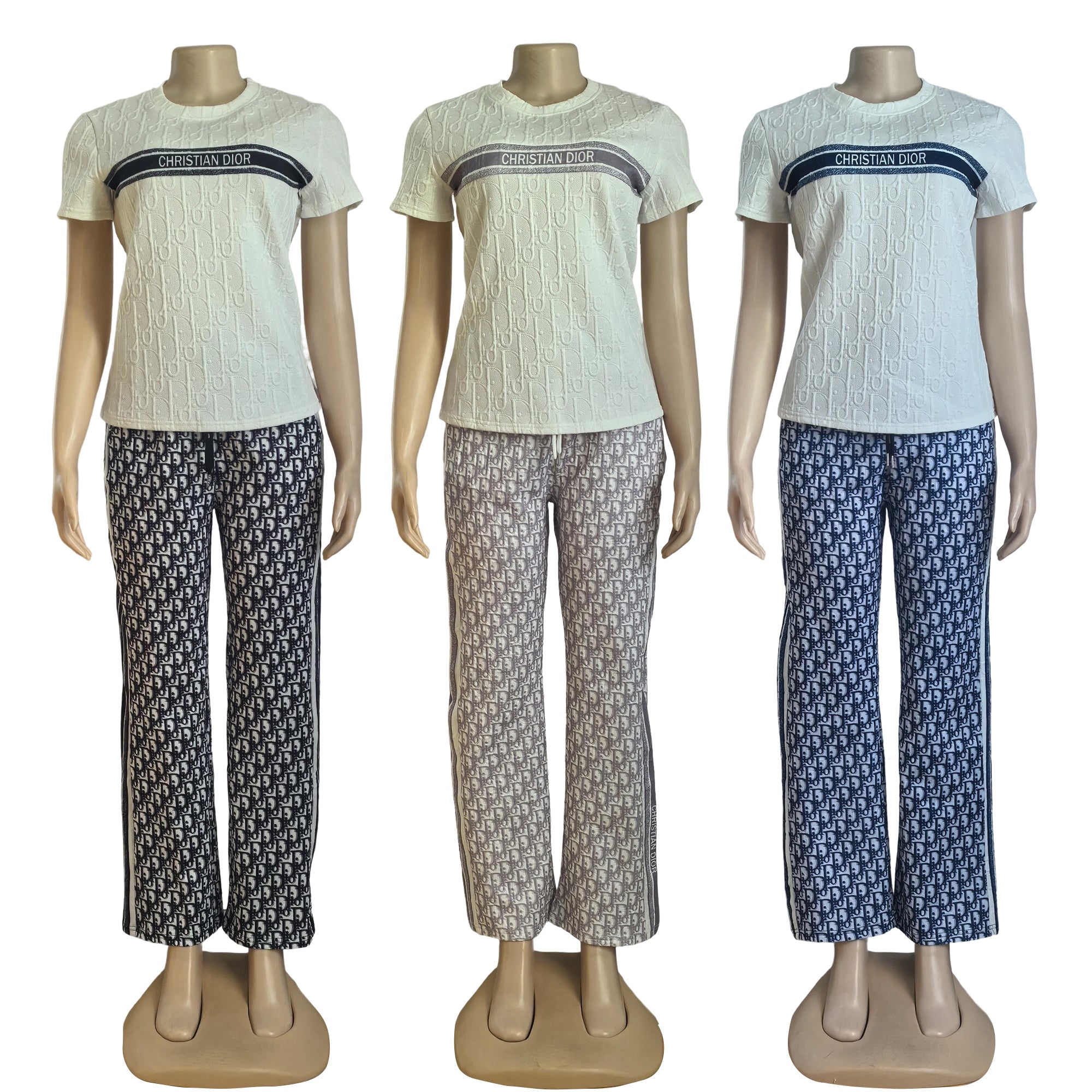 Women's Fashionable Loose Jacquard Short Sleeve Two-Piece Pants Set 10