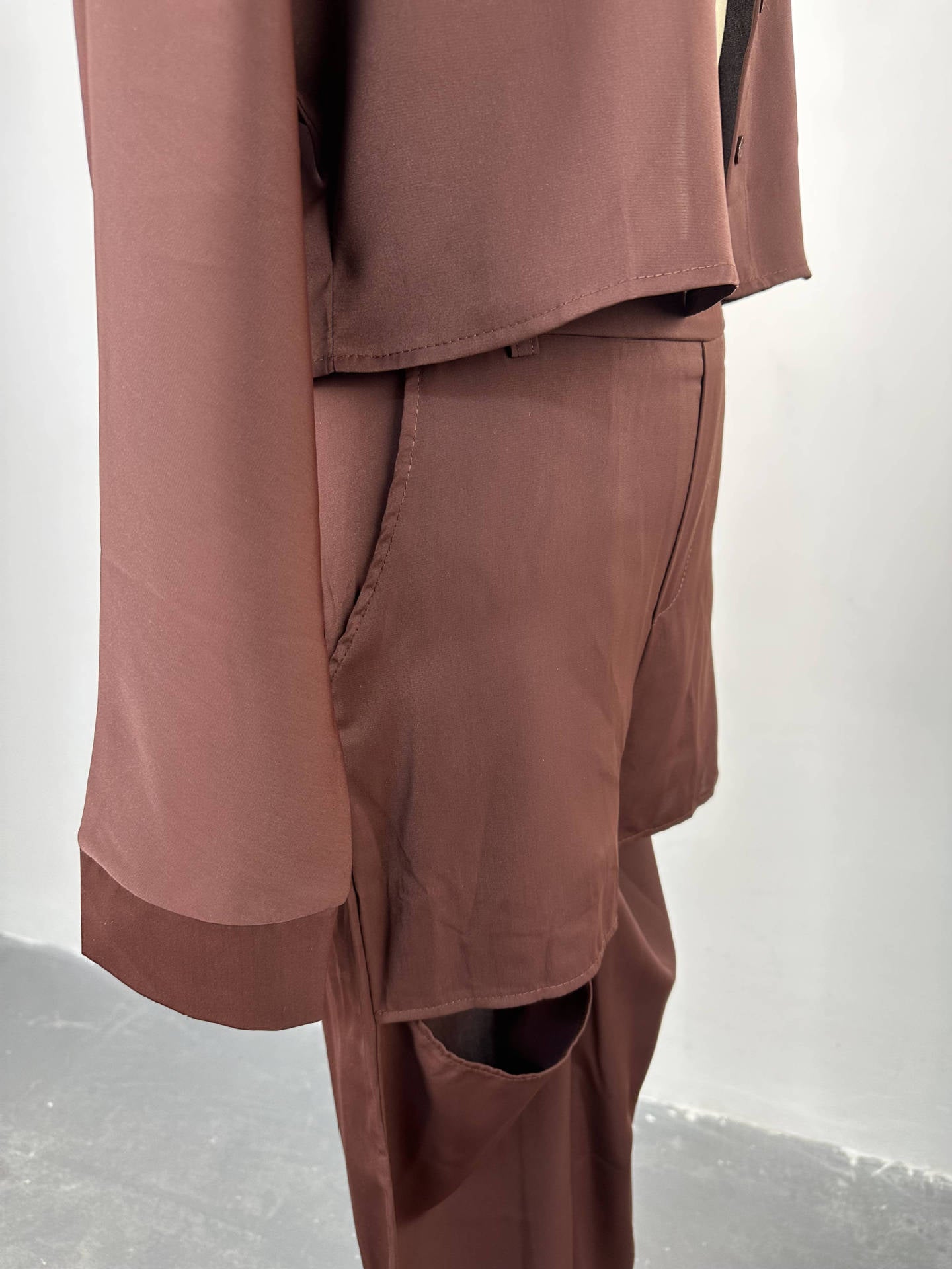 Women Autumn Solid Turndown Collar long-sleeved shirt and wide-leg Pant Casual two-piece set 15