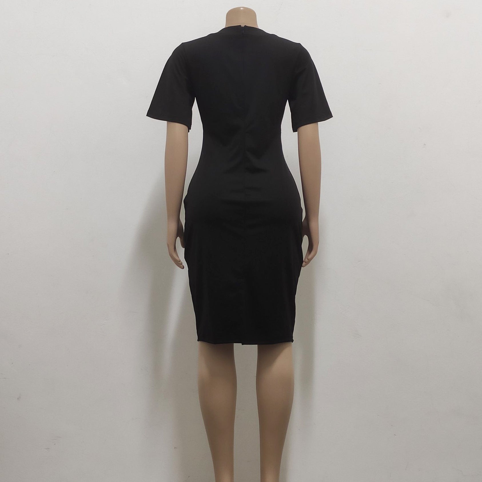 Women Sexy Solid Round Neck Short Sleeve Dress 34