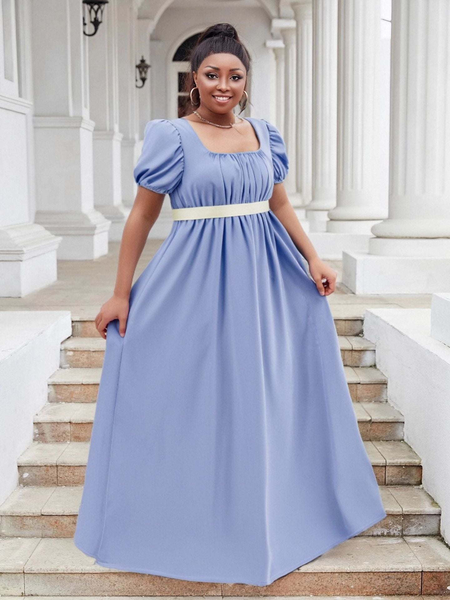 Puff Sleeve High Waist Ball Dress Elegant Plus Size Evening Gown 9