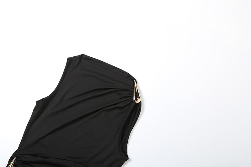 Women Fall Solid Metallic Sleeveless Sexy Slit Dress 39