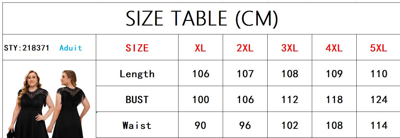 Plus Size Women Lace Round Neck Tassel Elegant Dress 10