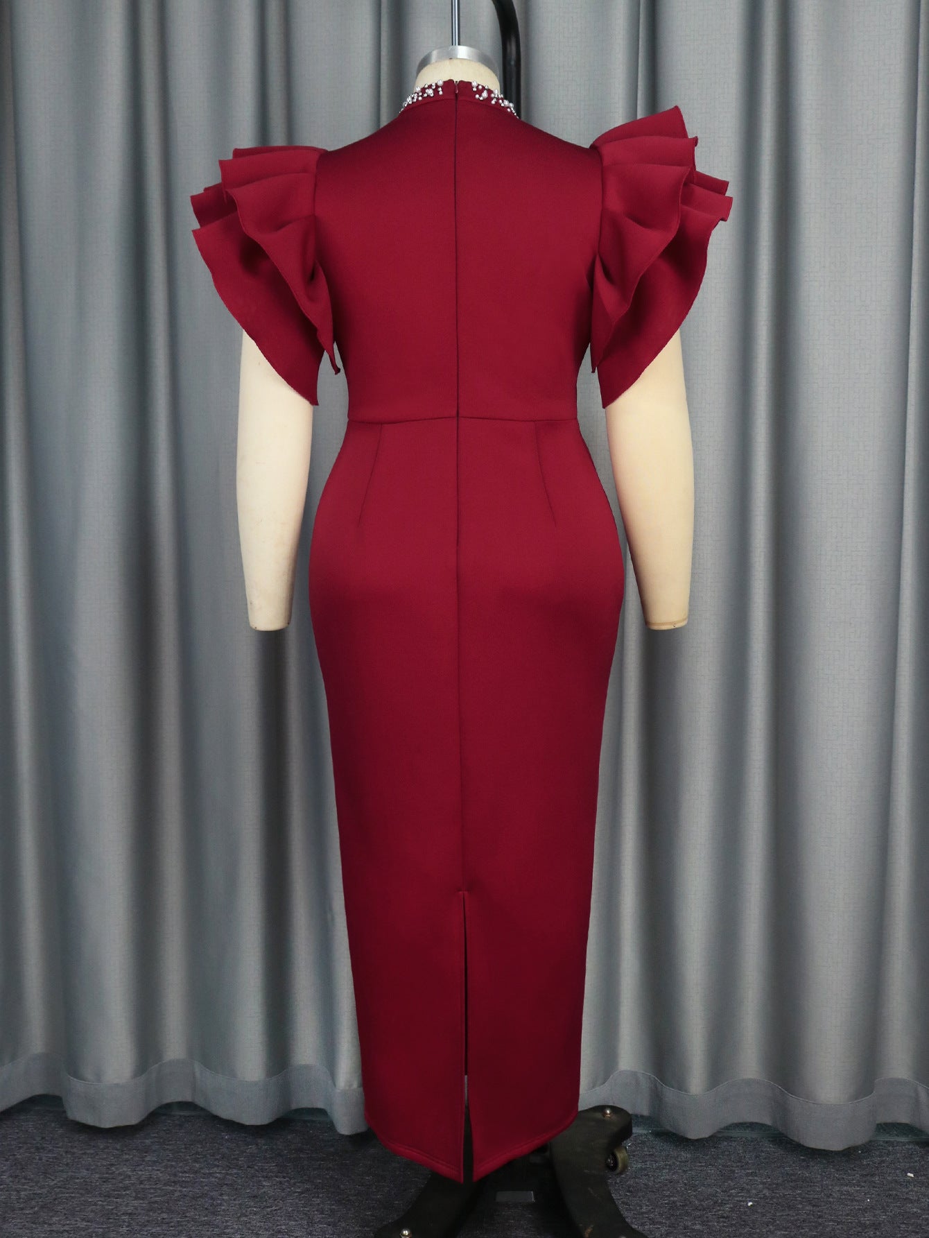 Summer Sexy Hollow Half-High Collar Dress Formal Dinner Beaded High Waist Party Dress 6