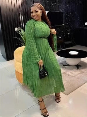 Women Spring Long Sleeve Pleated Maxi Dress 5