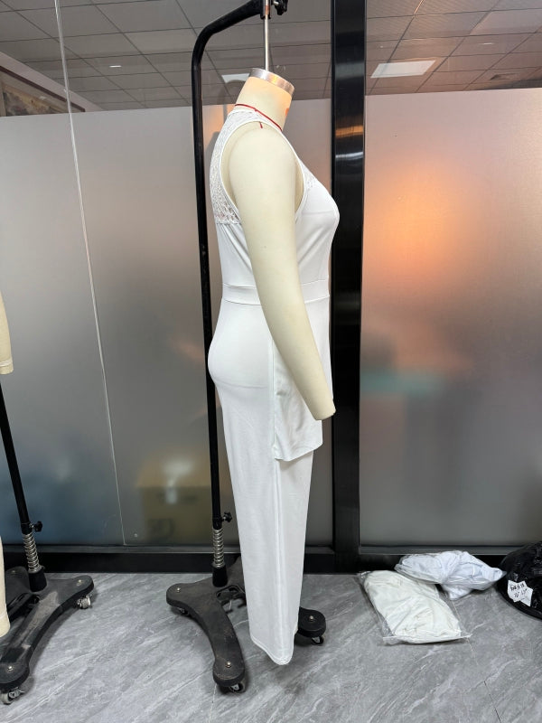 Plus Size Women Solid Career Lace  Loose Jumpsuit 8