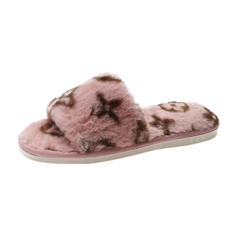 fur slipper women's home warm fur coat flat bottom open cotton slippers 9
