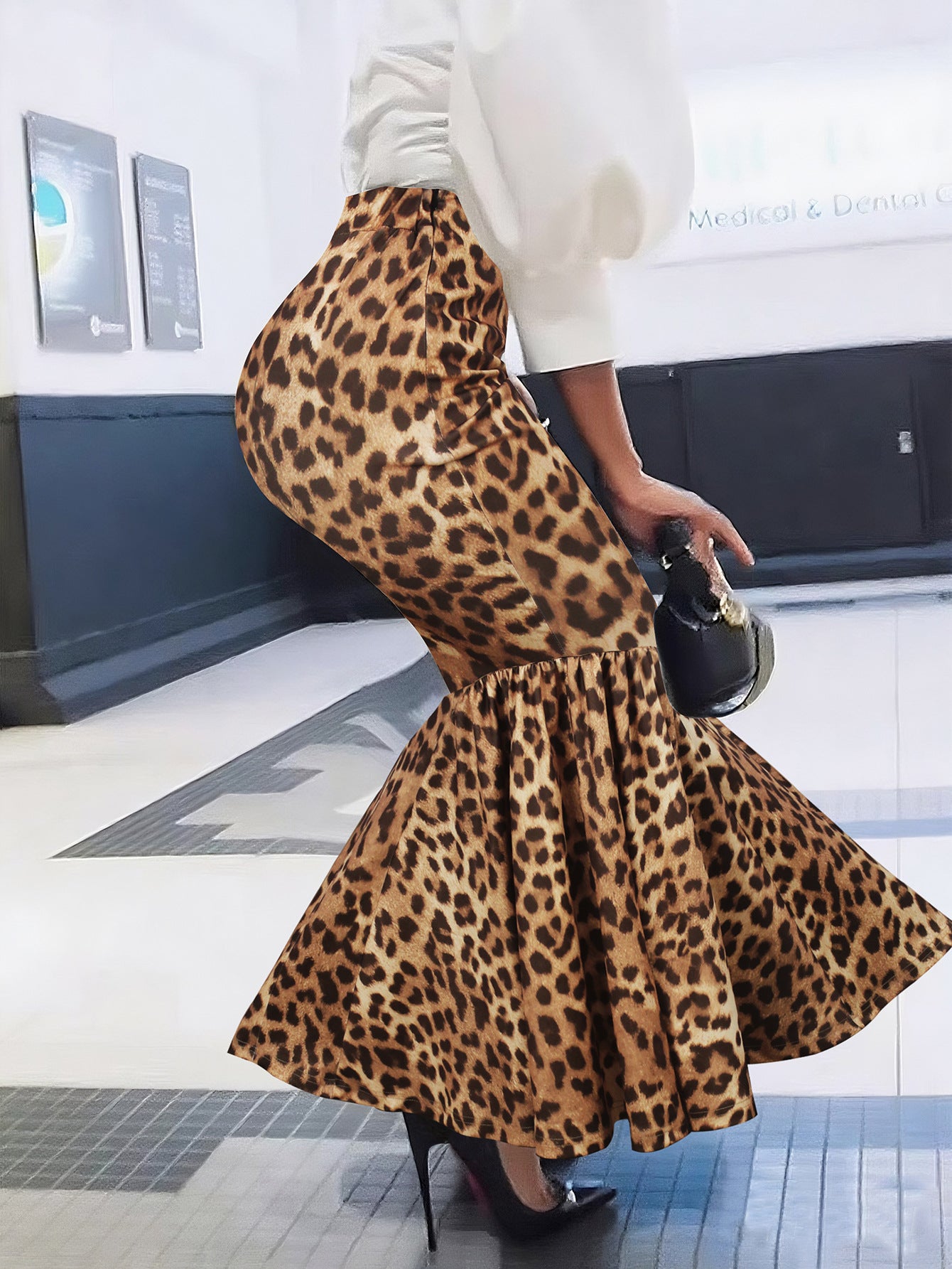 Women's Leopard Print Elegant Slim Fit Fishtail Skirt 4