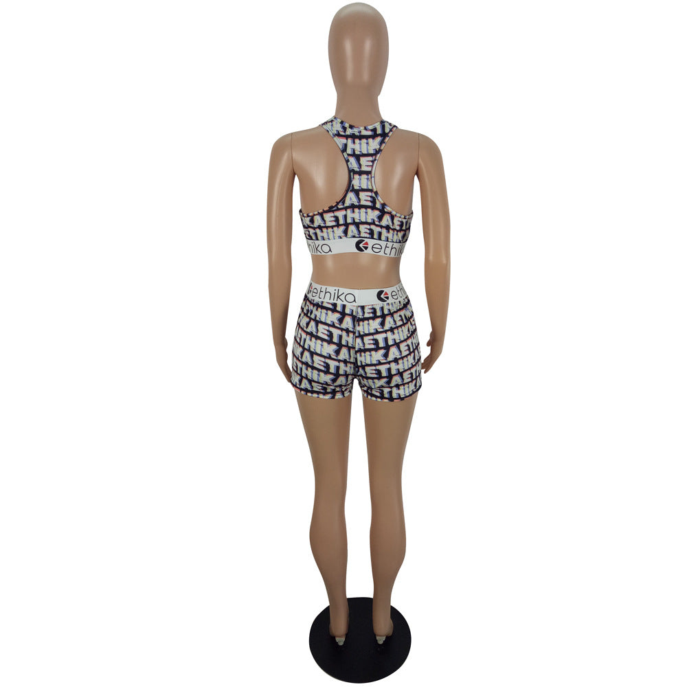 Women Summer Cartoon Printed Top and Shorts Two-piece Set 48