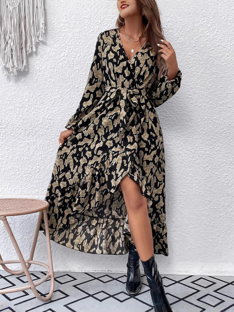 Women's Long Sleeve Ruffle Leopard Print Dress 6