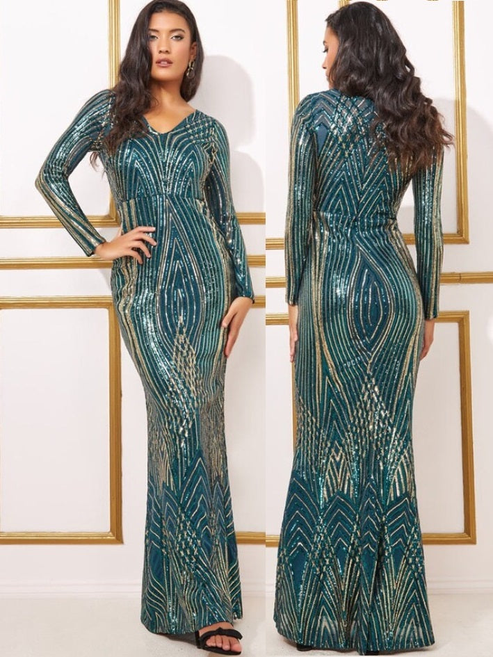 Women Sequin Elegant Formal Party Evening Dress