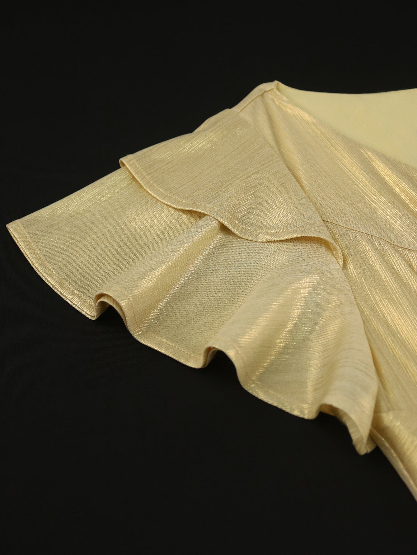 Sexy V-Neck Ruffle-Sleeve Party Dress Chic High-Waist Gold Evening Gown 7