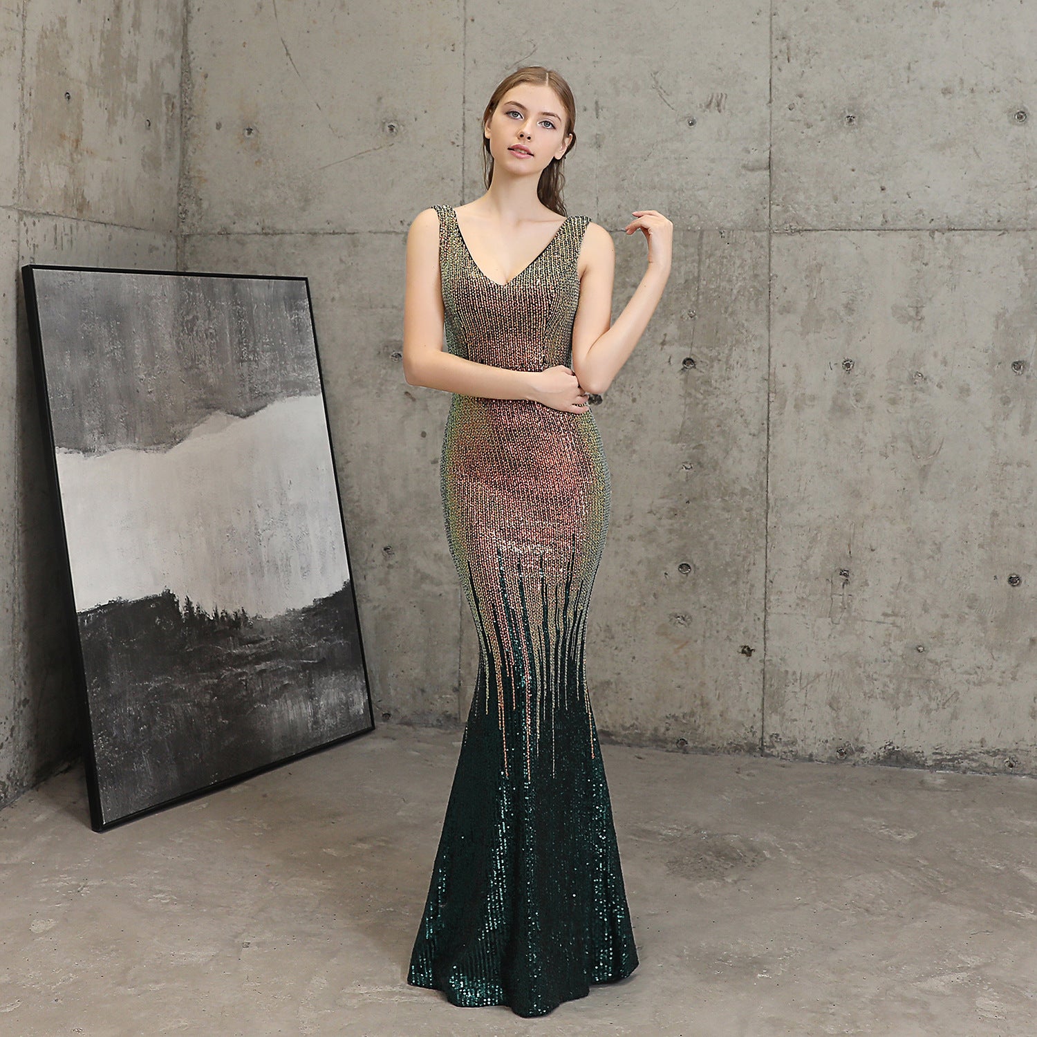 Women Sequined Formal Party Elegant Mermaid Evening Dress 5