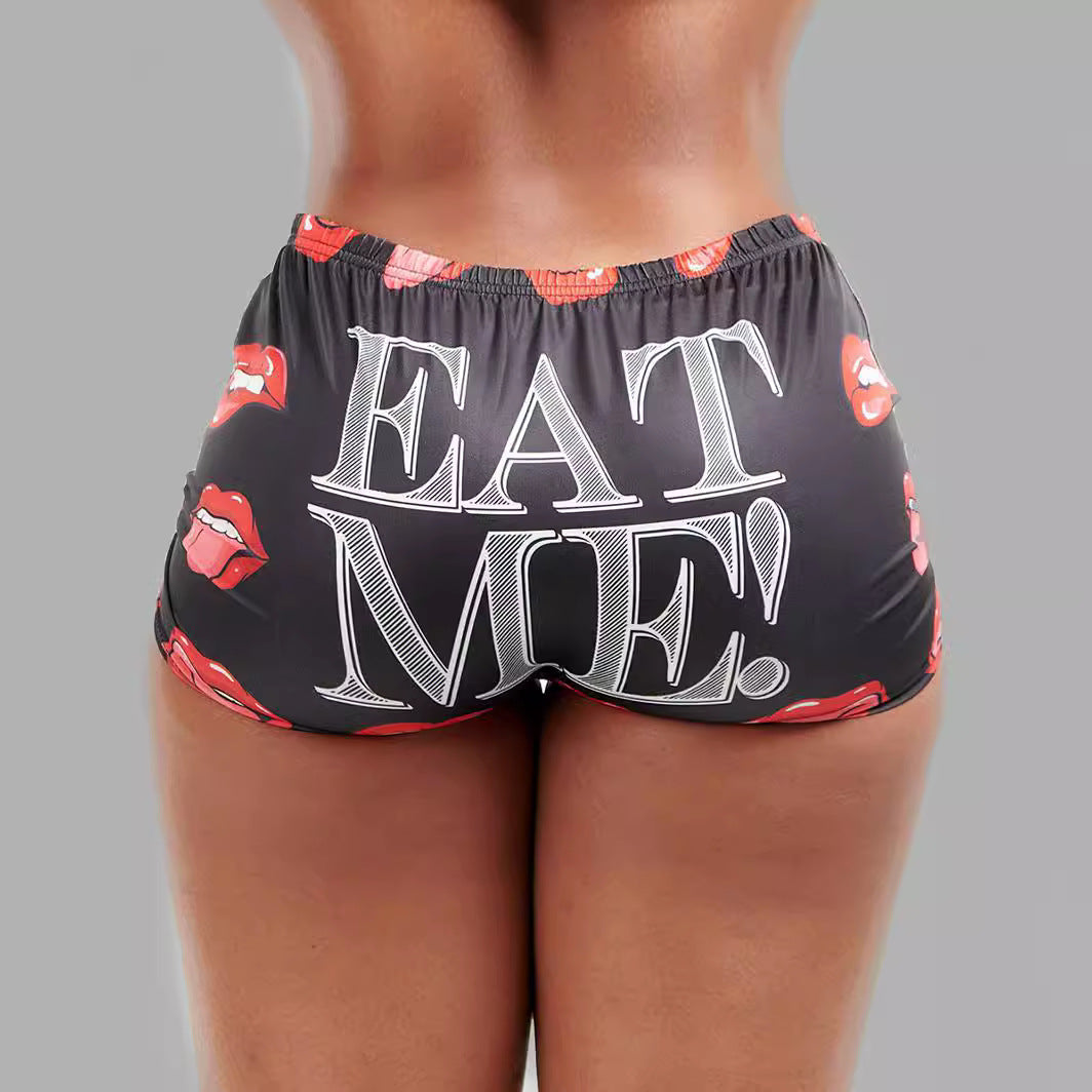 Summer Women's Tight Fitting Stretch Casual Print Shorts