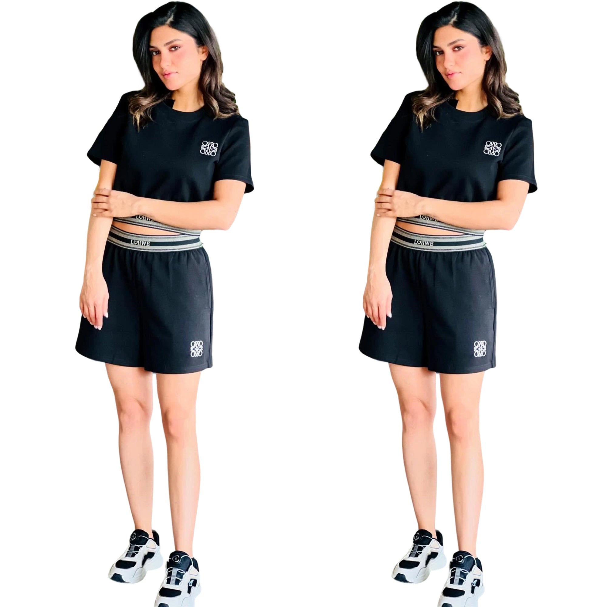 Women summer casual crop sports short-sleeved top and shorts two-piece set 8