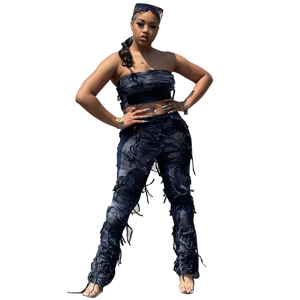 Summer Crop Low Back tie-dye auspicious pants suit for women 7