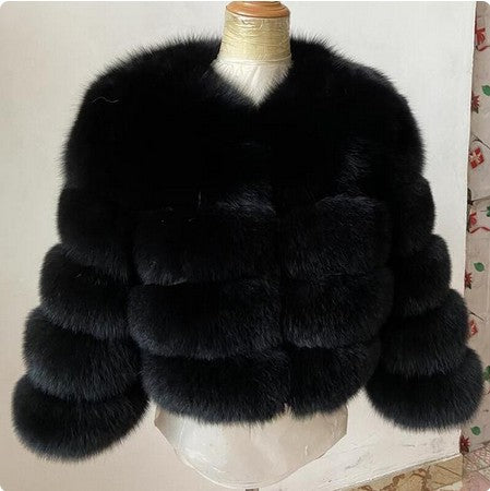 Women Patchwork Winter Warm Long Sleeve Crop Faux Fur Jacket 39