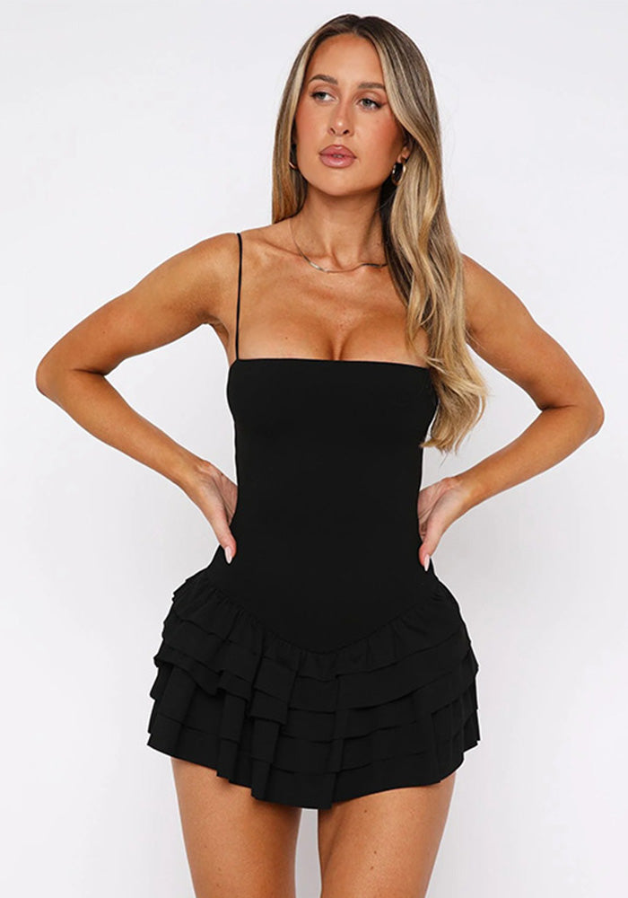 Strap ruffle sexy Low Back women summer Ruffle short dress