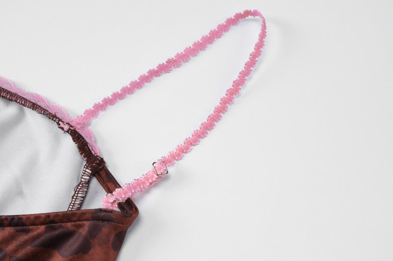 Women's Summer Fashion Leopard Printed Side Slit Strap Dress 12