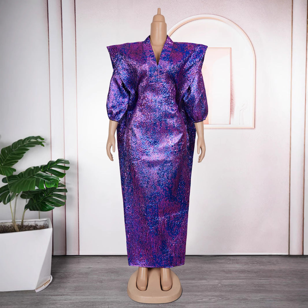 Muslim Jacquard Robe African Women's Clothing Plus Size Dress With Headscarf 7