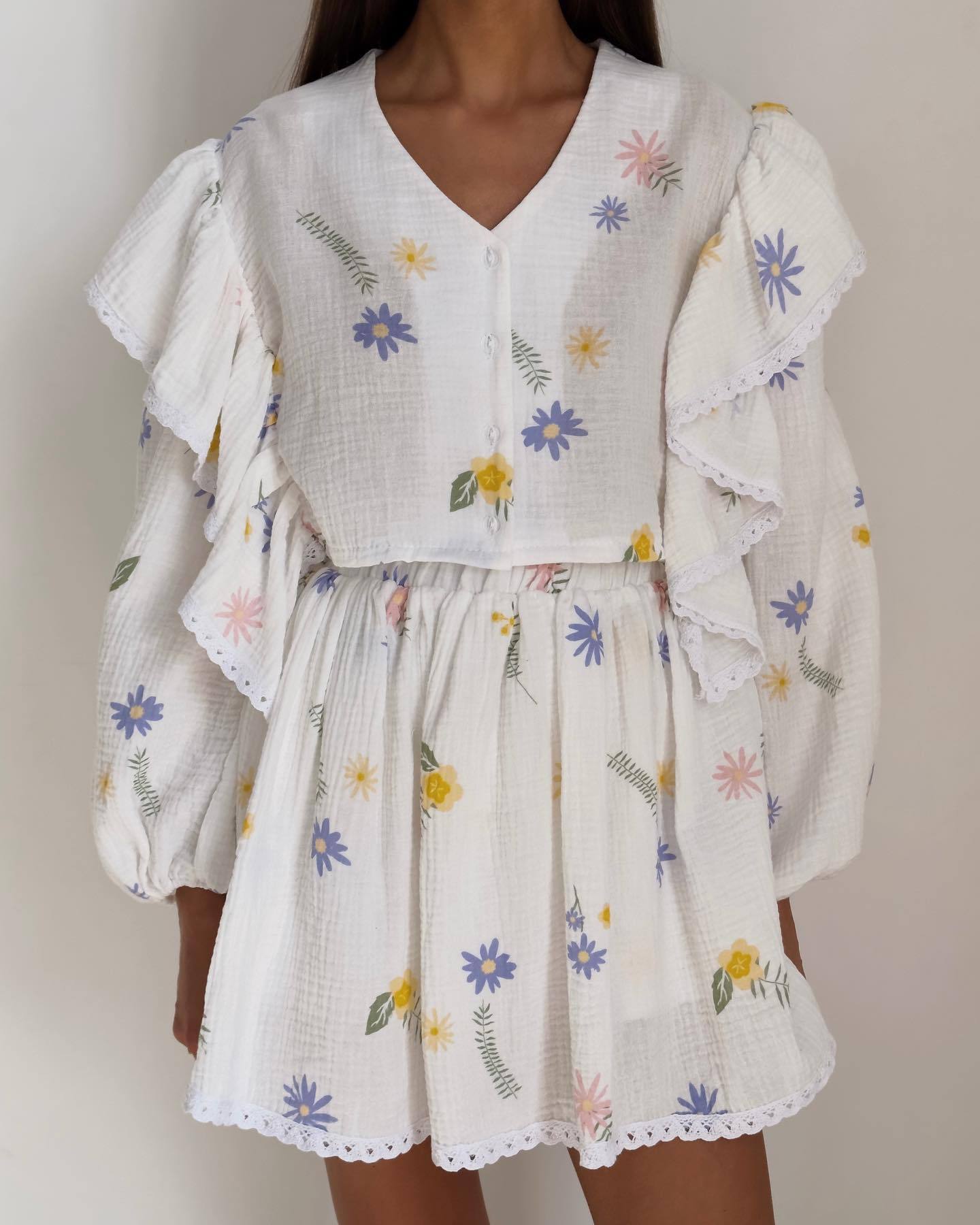 Women Ruffle Strawberry Print Long Sleeve Top and Skirt Two-Piece Set 11