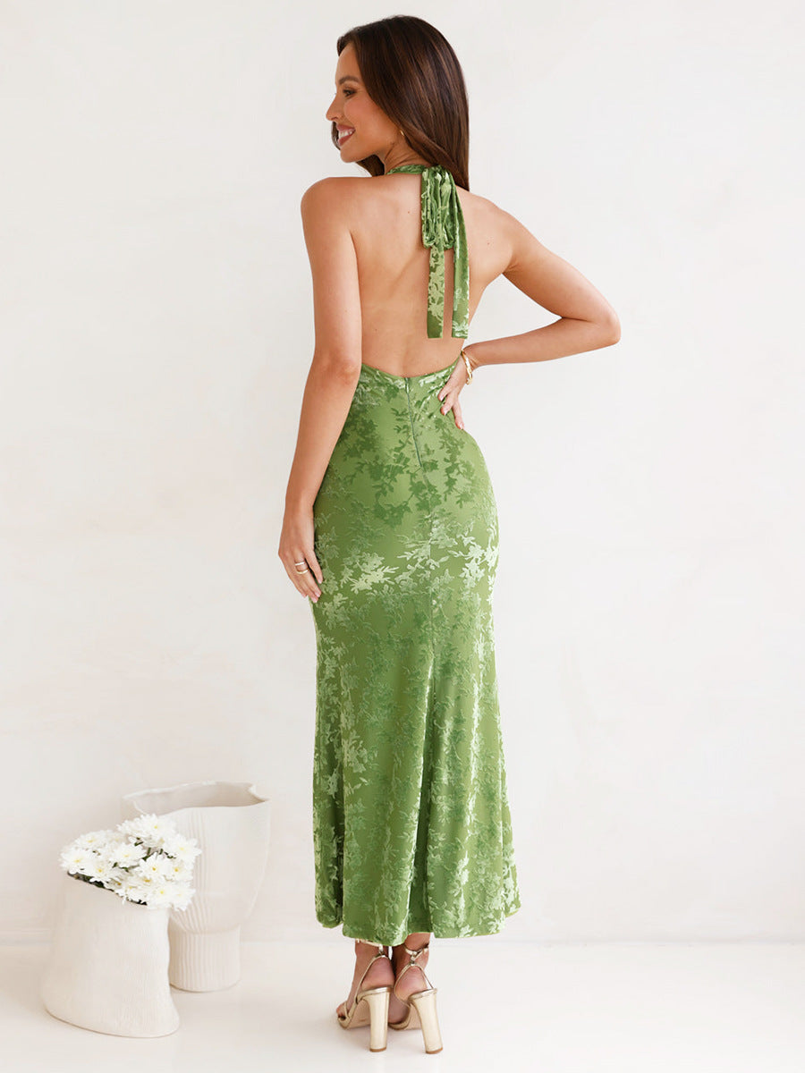 Women Summer Temu Backless Hollow Lace-Up Halter Neck Dress 3