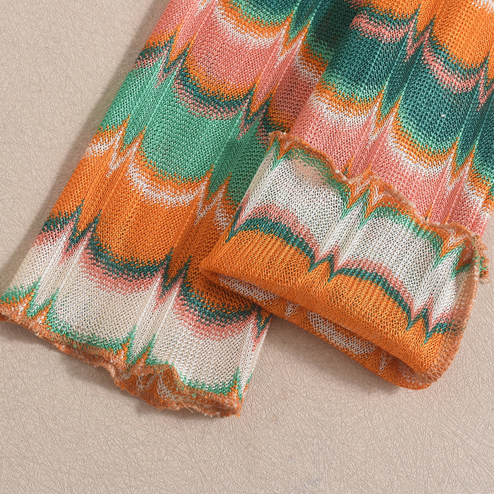 Women's Autumn Winter Sexy Crop Top Yarn-Dyed Multi-Color Skirt Set 13