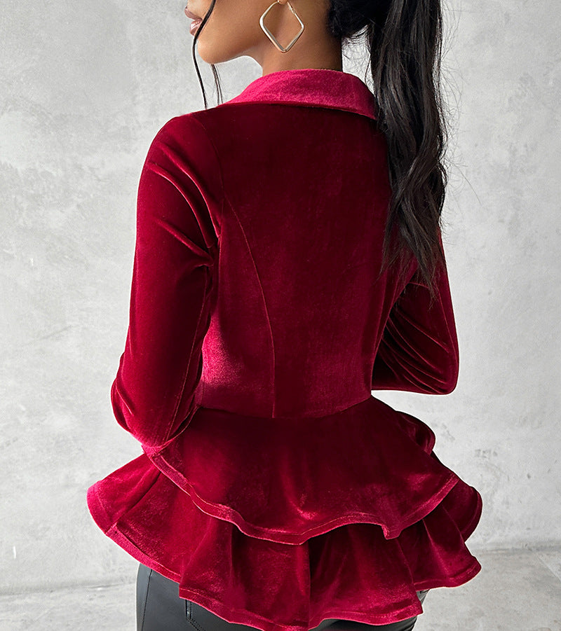 Women Long Sleeve Velvet Blazer Jacket 5