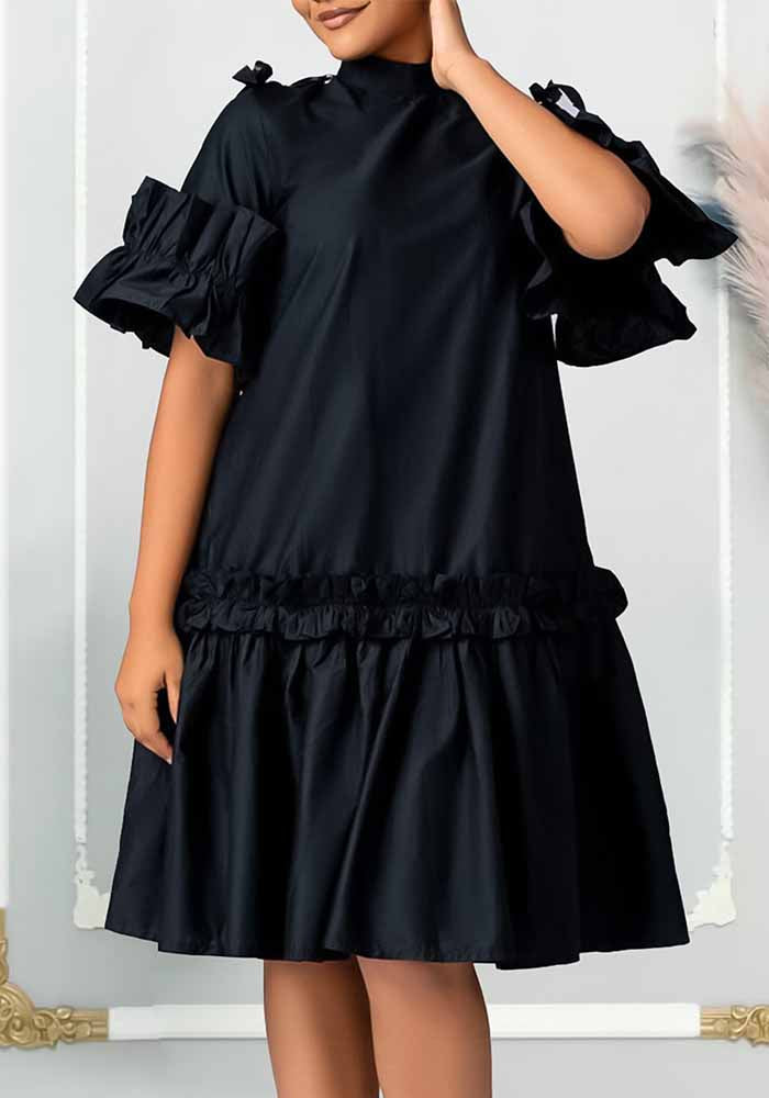 Women Summer Solid Ruffle Edge African Dress