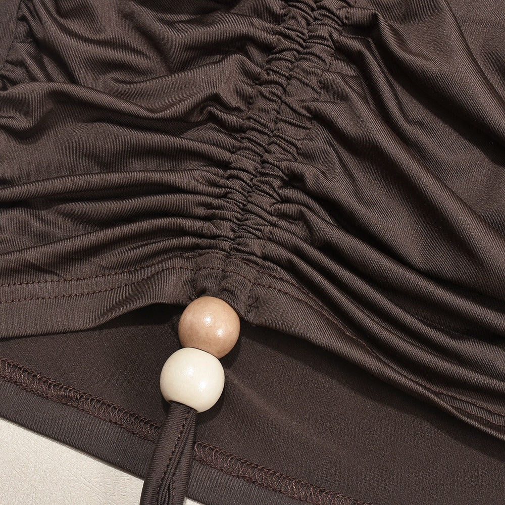 Women Summer Crop Lace Wrinkle Strapless Top and Skirt Two-piece Set 14