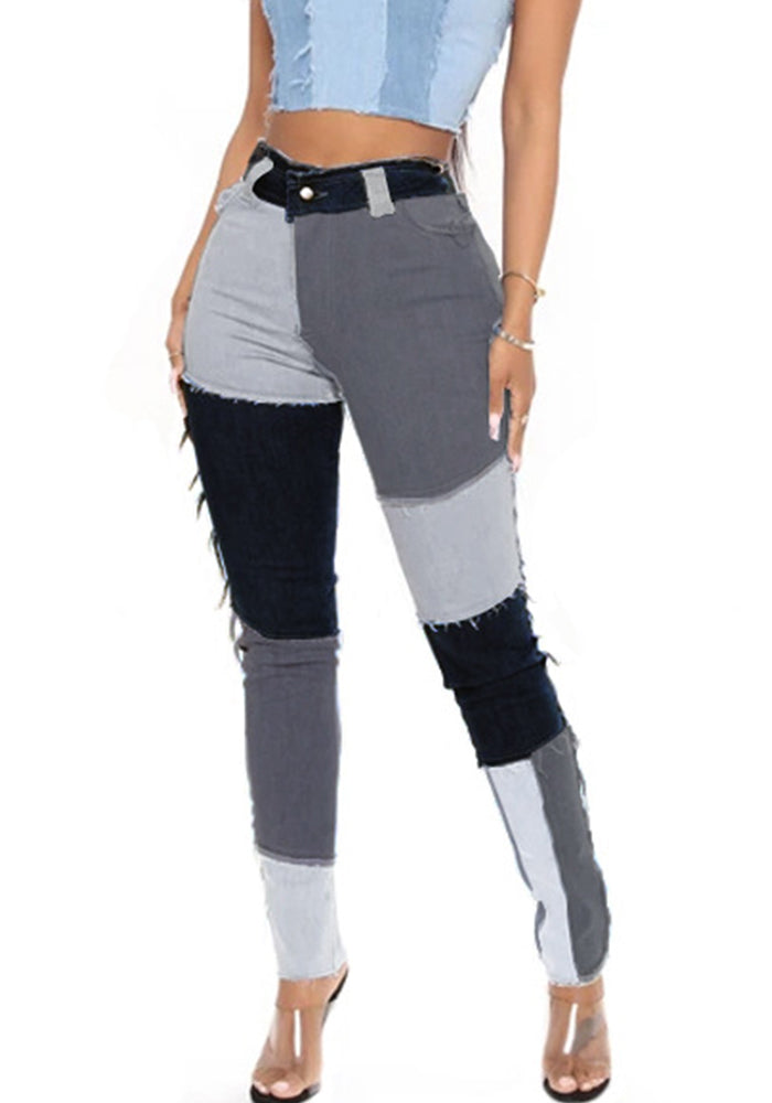 Women Fall Stretch Washed High Waist Vintage Tassel Denim Pants