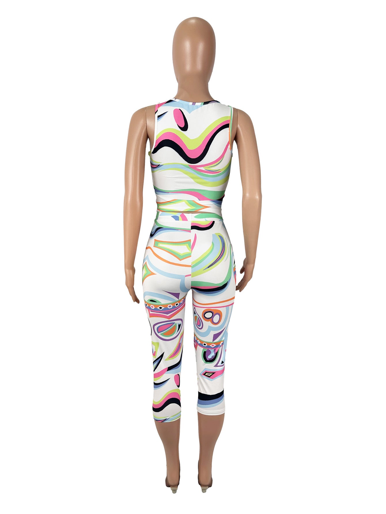 Women sexy Multi-Color Print Tank Top and Capri Two-piece 4