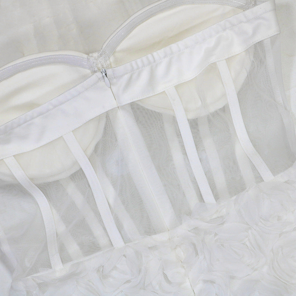 Fashion Women's  Strapless Flower See-Through Sexy Party Bodycon Dress 8