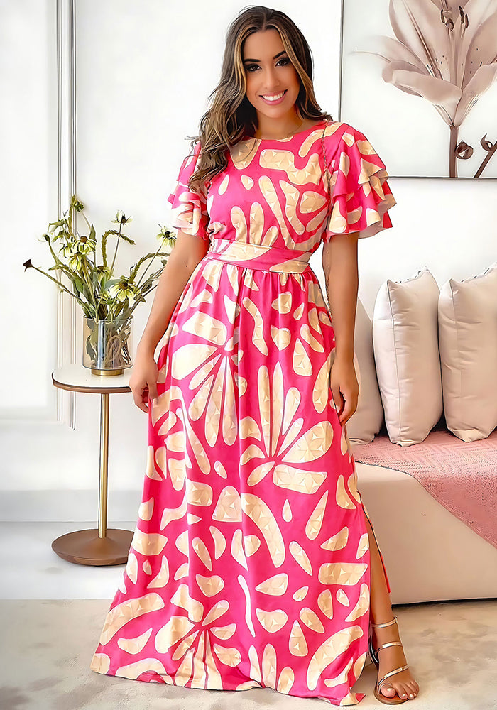 Chic Casual Spring And Summer Women's Printed Short Sleeve Long Dress