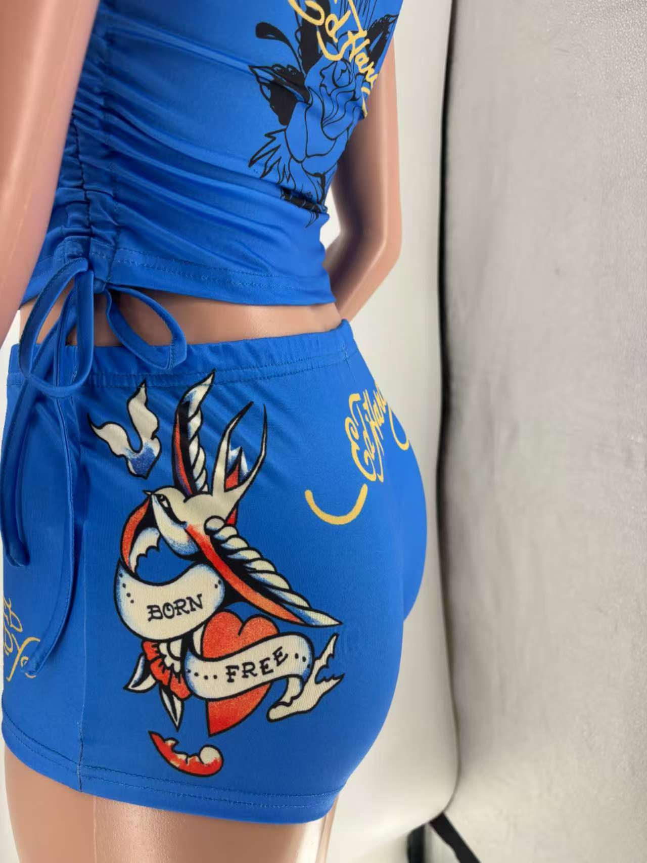 Women Print Chest wrap Top and shorts two-piece set 34