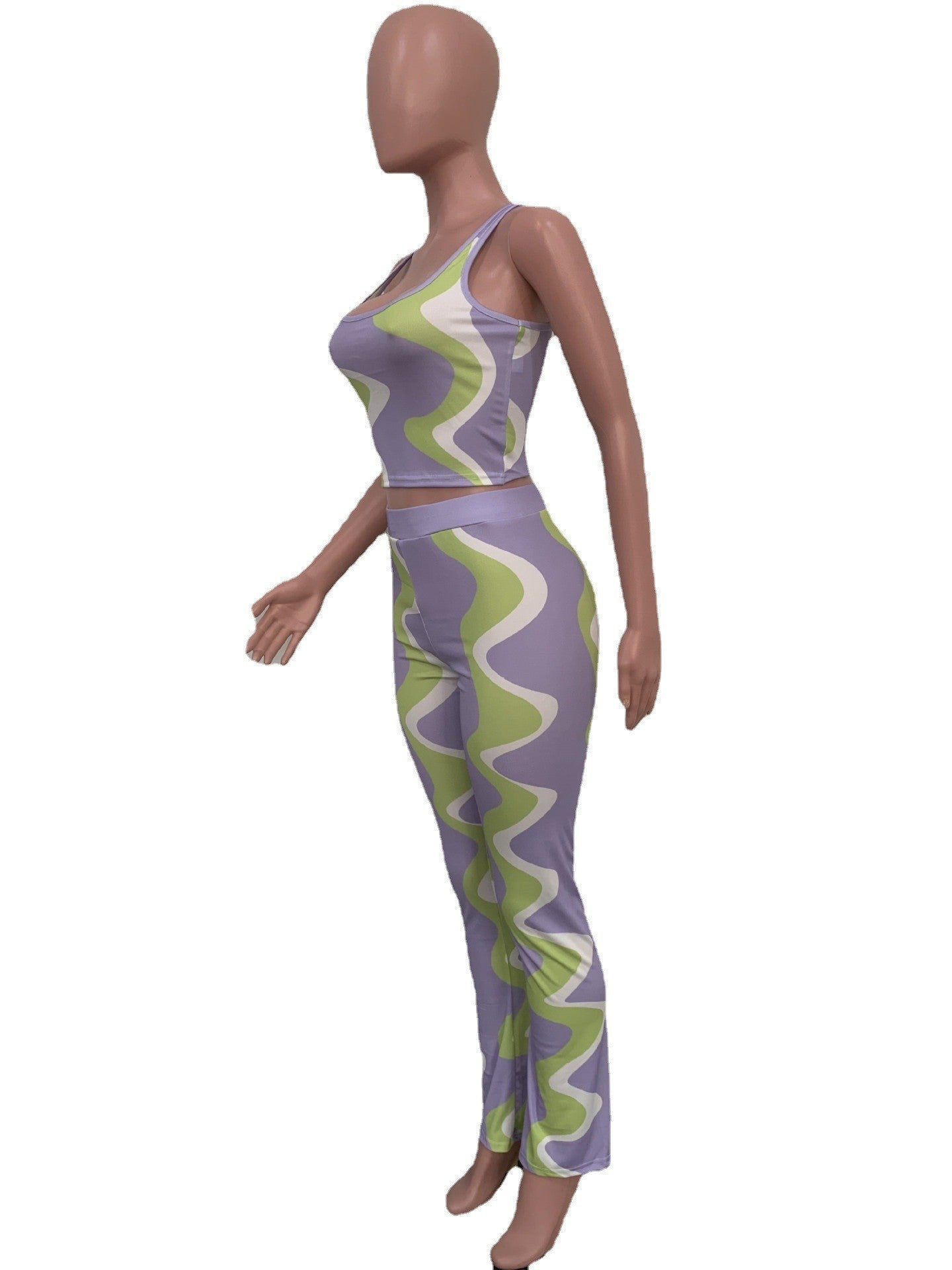 Summer Fashion Ladies Sexy Sleeveless Positioning Digital Printing Ribbed Two-Piece Set 6