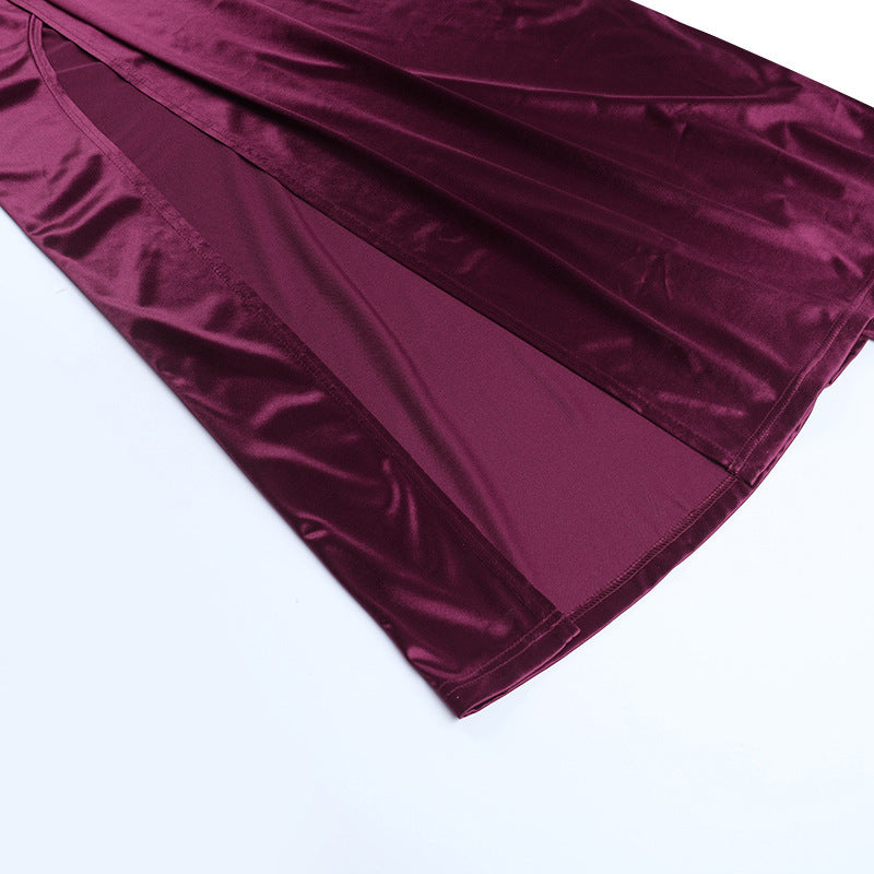 Women one-shoulder sexy slit satin dress dress 17