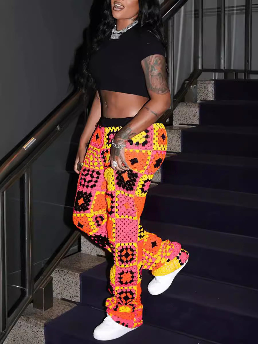 Women's Short Sleeve Round Neck Cop T-Shirt Multicolor Printed Pants Two Piece Set 4