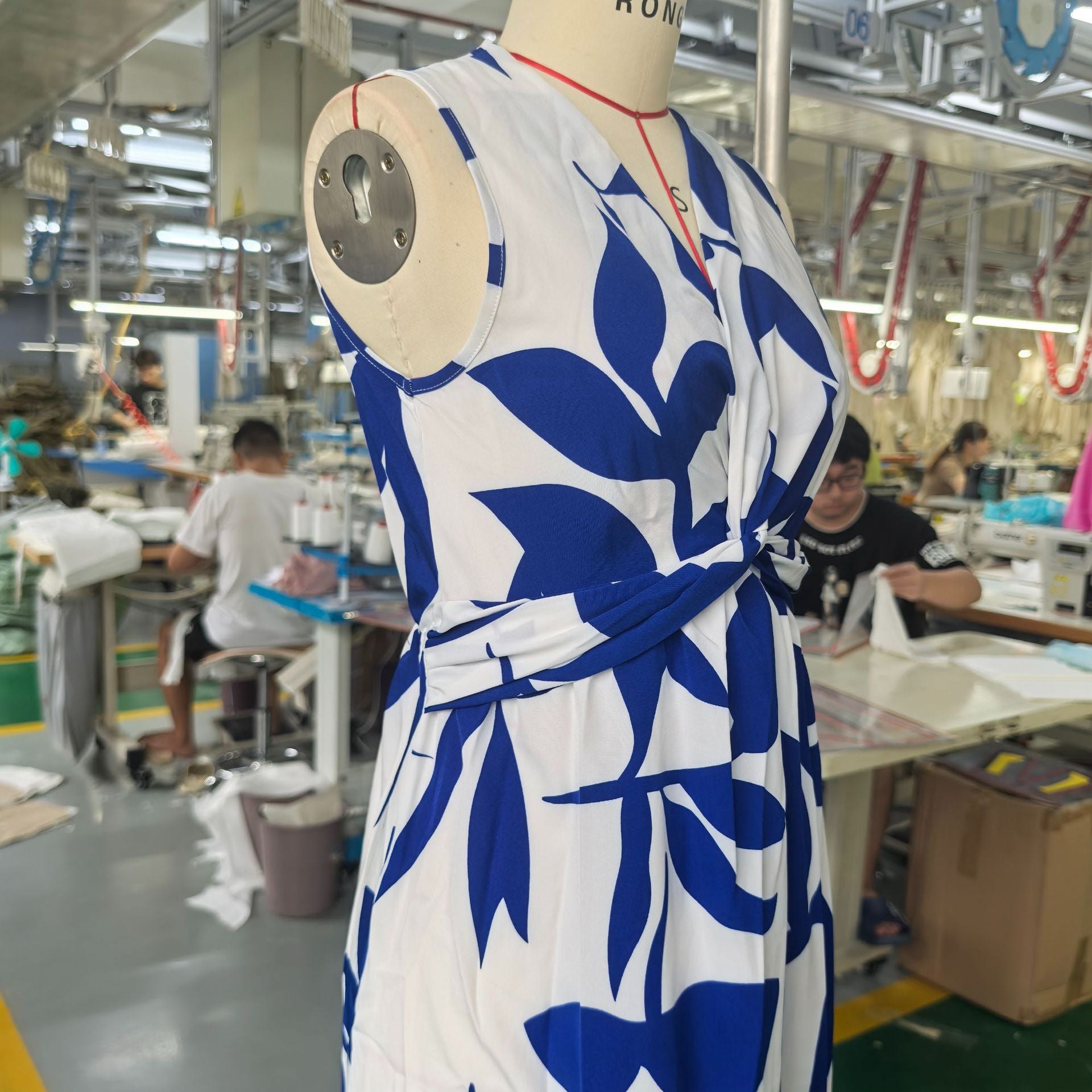 Spring And Summer Women Sleeveless Leaf Print Knot Irregular Midi Dress 11