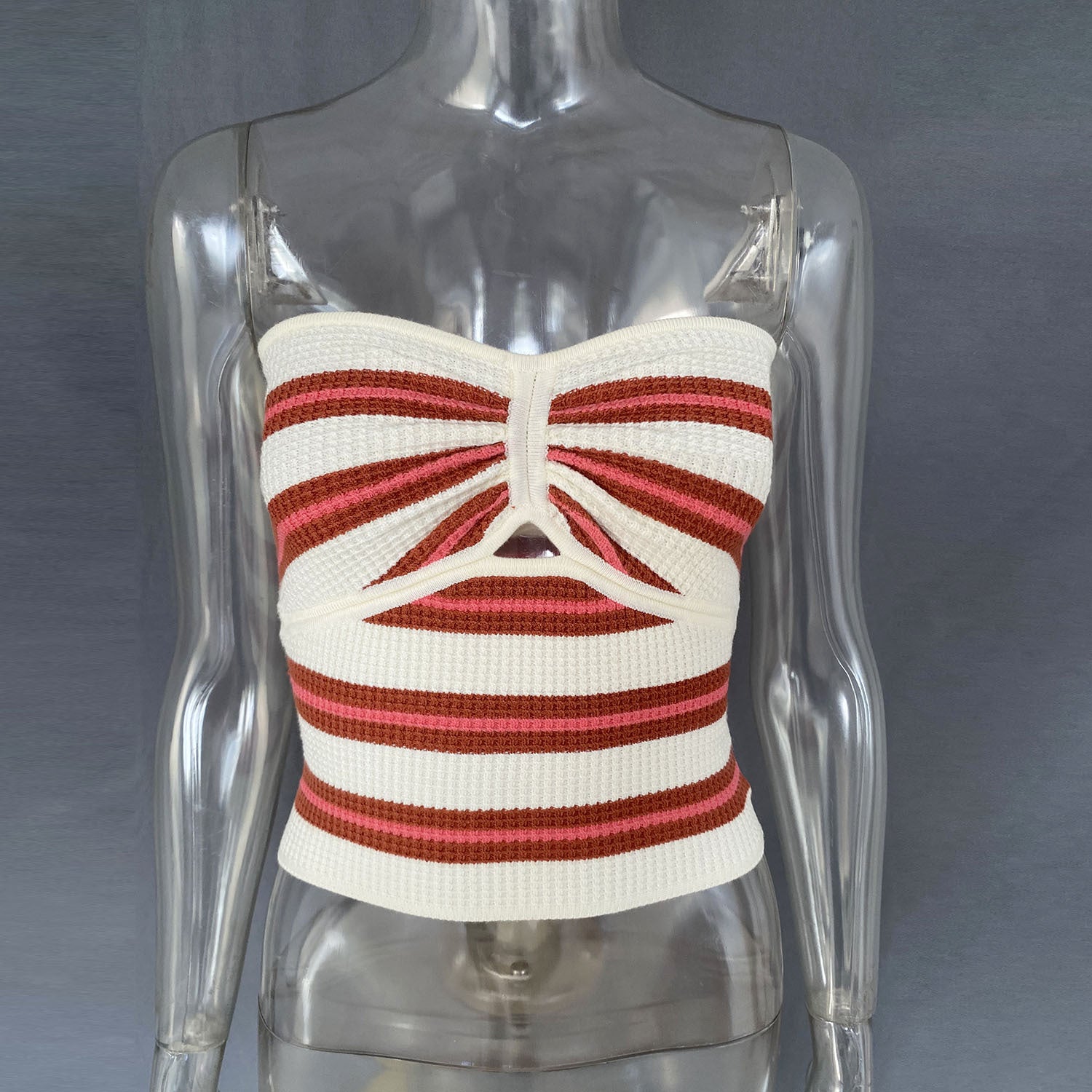 Spring Summer Women's Striped Sexy Hollow Strapless Knitting Vest 14