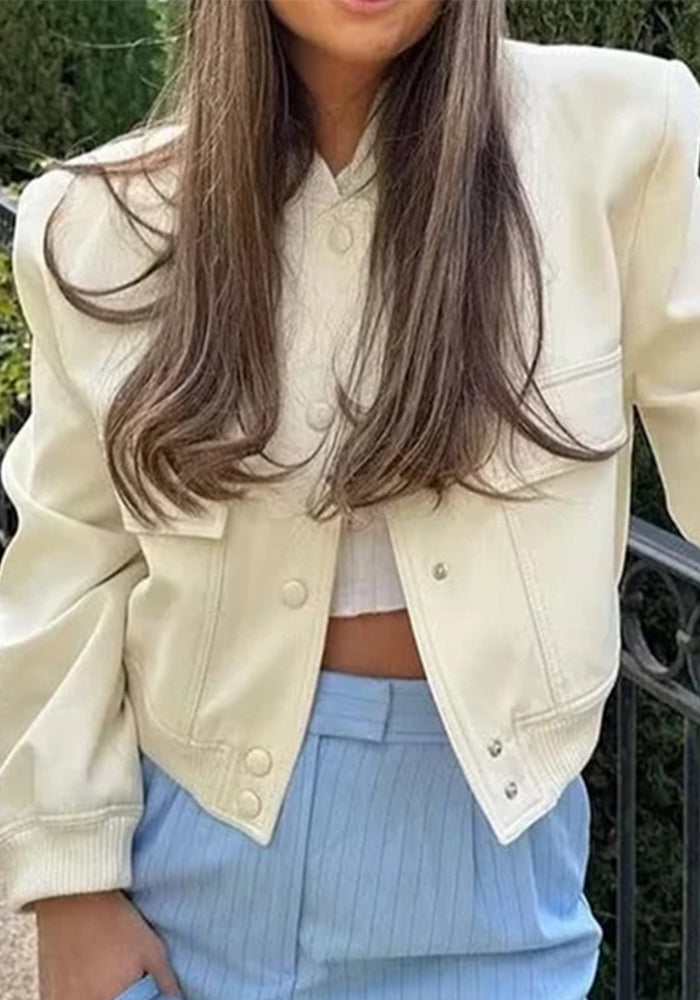 Women's Bomber Jacket Spring and Autumn Pocket Long Sleeve Casual Single Breasted Coat