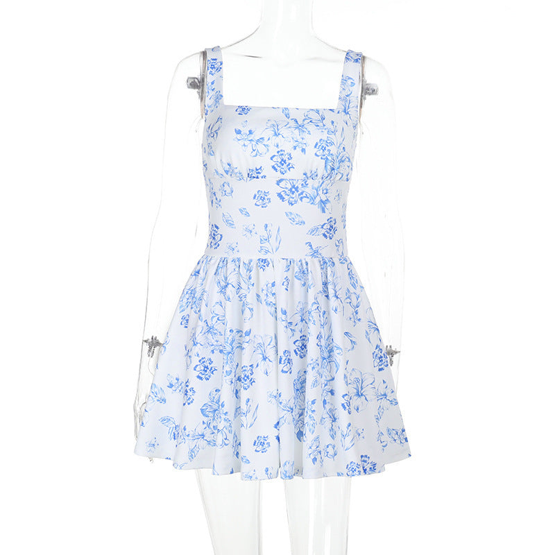 Strap Floral Square Neck A-Line Short Chic Dress for Summer 5