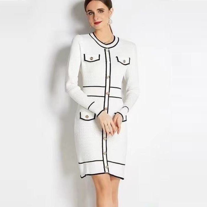 Women autumn knitting French elegant dress 4