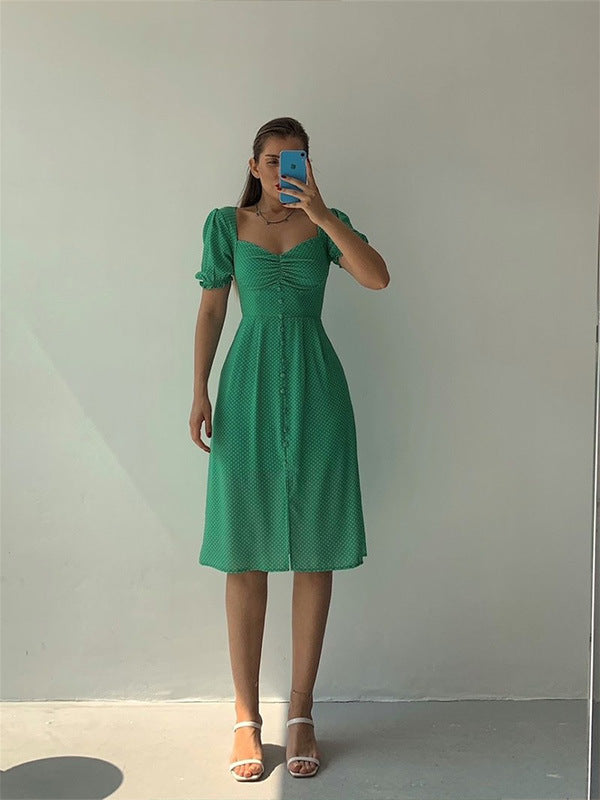 Women's Spring/Summer Chic V-Neck Single Breasted Midi Dress 10